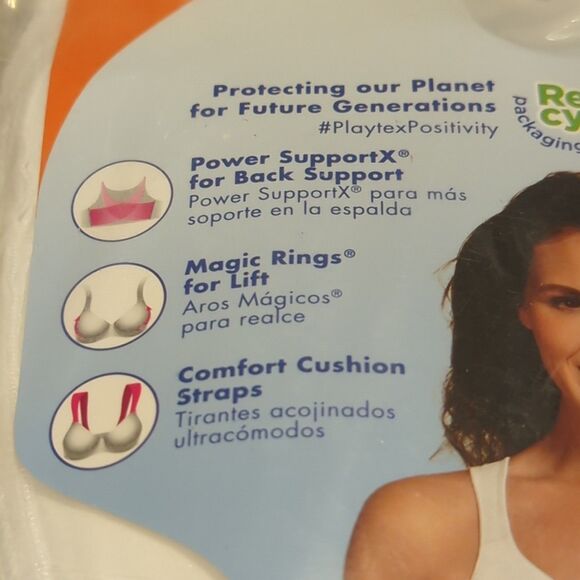 Playtex 18 Hour Bra 44D White E525 Posture Boost Front Close Cushion Strap - Picture 6 of 6